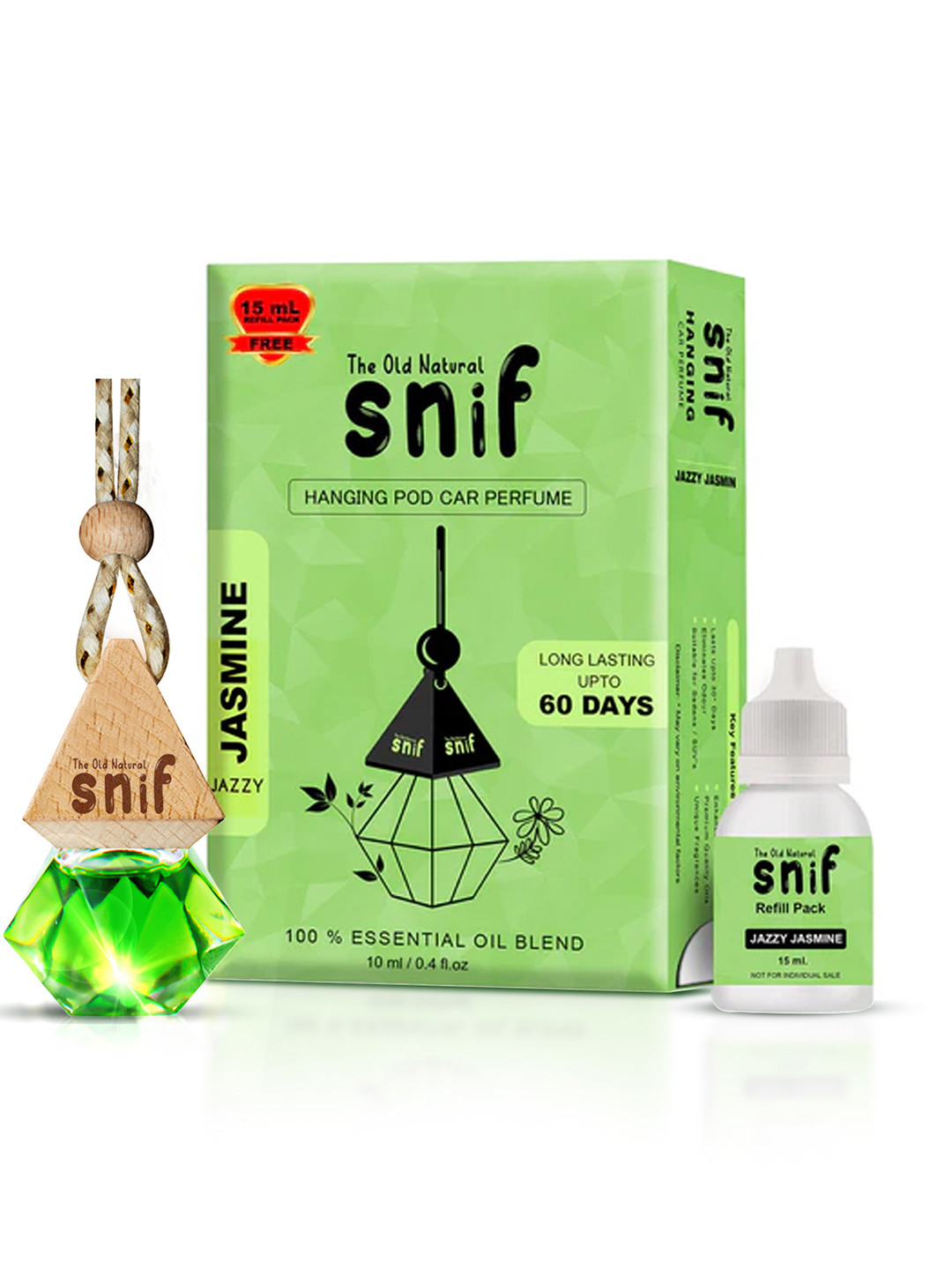 The Old Natural Snif Diamond Jazzy Jasmine Hanging Car Air Freshener With Refill Pack