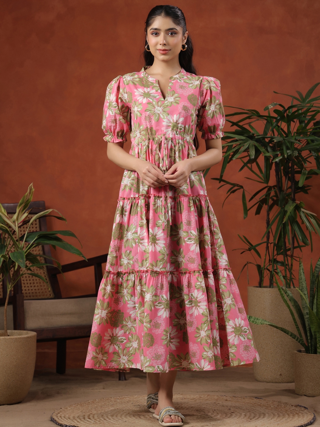 Anayna Women Printed Tiered Cotton Maxi Ethnic Dress - Ethnic Dresses for Women 33217196 | Myntra