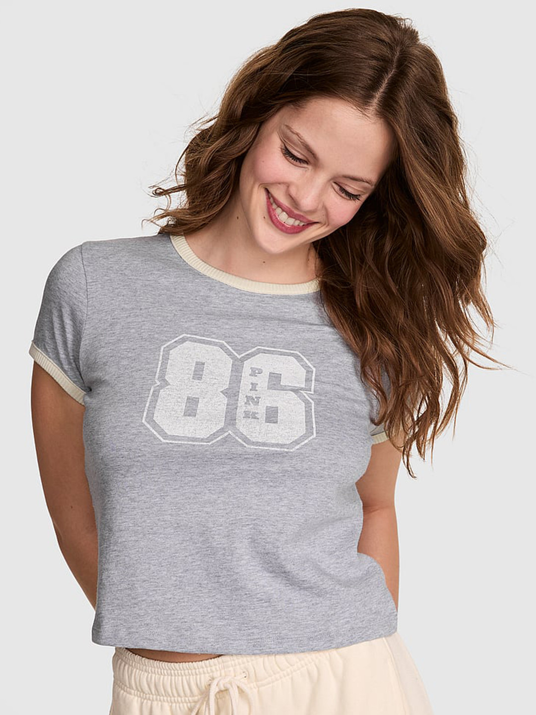 Victoria's Secret Women Typography Printed Extended Sleeves Applique T-shirt