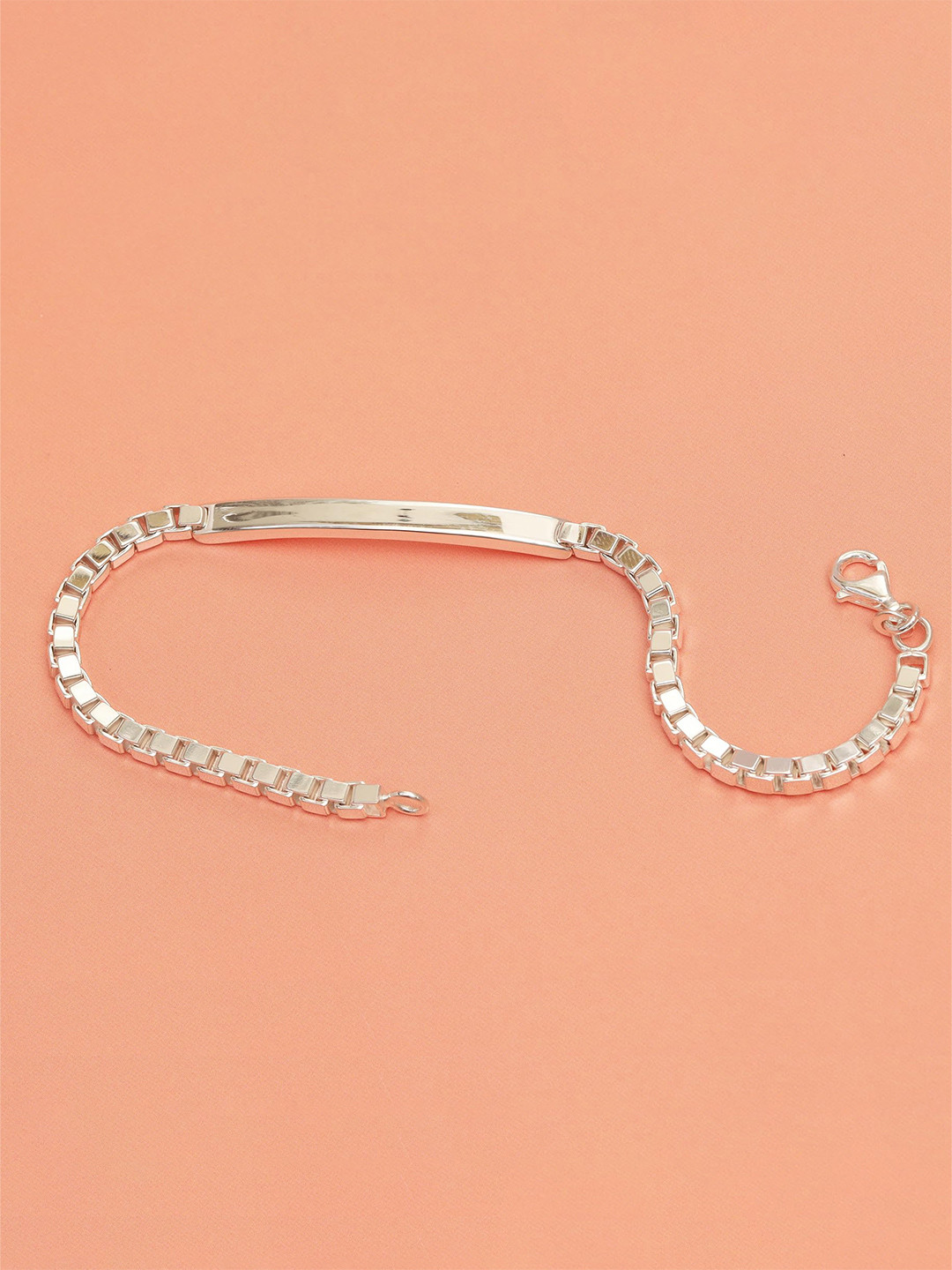 LeCalla Men 925 Sterling Silver-Plated ID Bar Box Chain Charm Bracelet