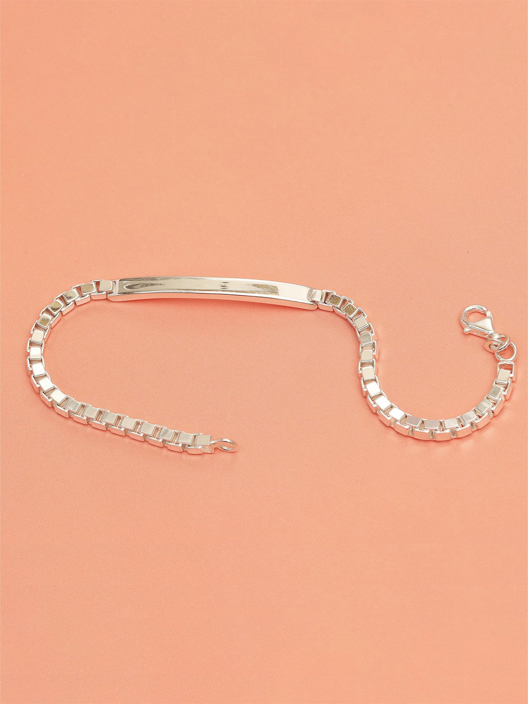 LeCalla Men 925 Sterling Silver-Plated Chain Bar Link Bracelet