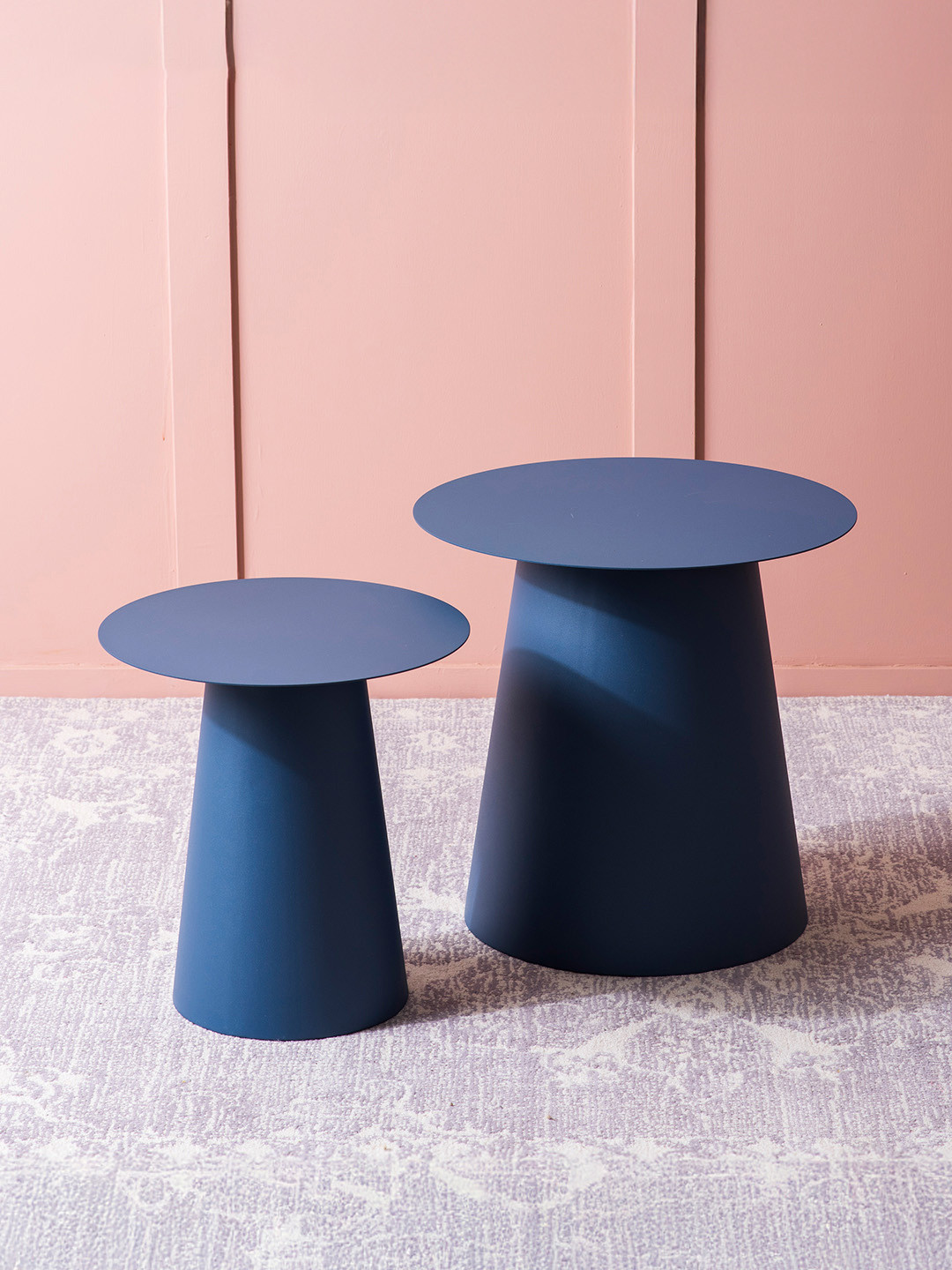 nestroots Blue 2 Pieces Round Shape Metal Bed Side Coffee Table