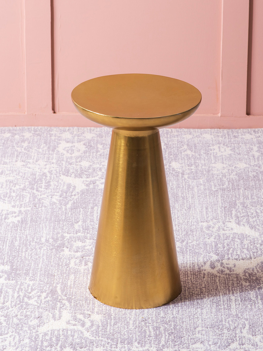 nestroots Gold Toned Round Shape Metal Bed Side Table