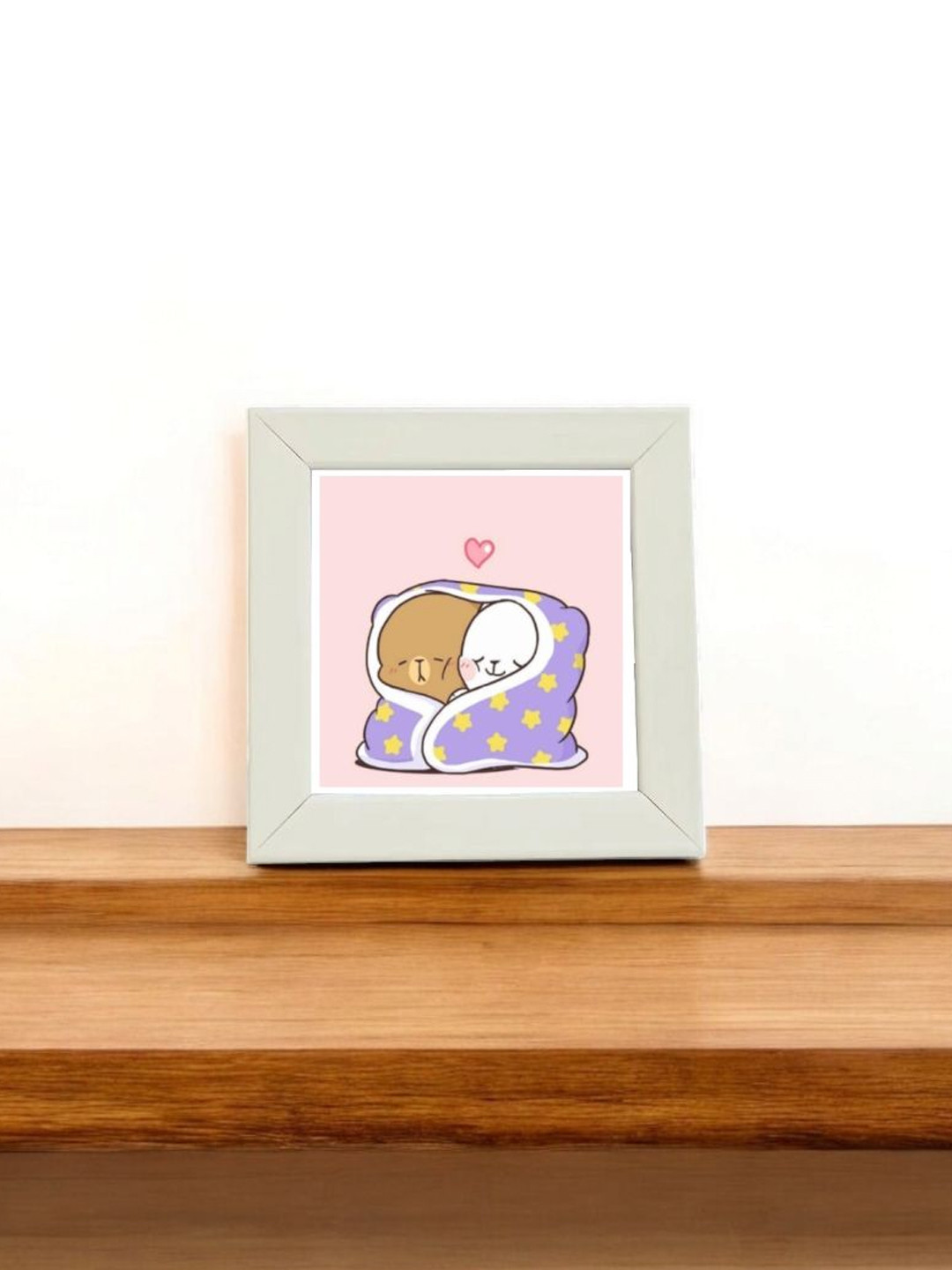 Anikmart White And Pink Self Design Table Top MDF Photo Frame