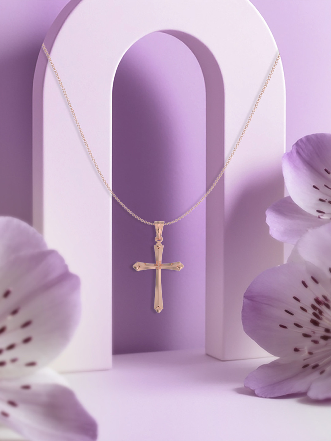 ANAYRA Sterling Silver Rose Gold-Plated Cross Shaped Pendant With Chain