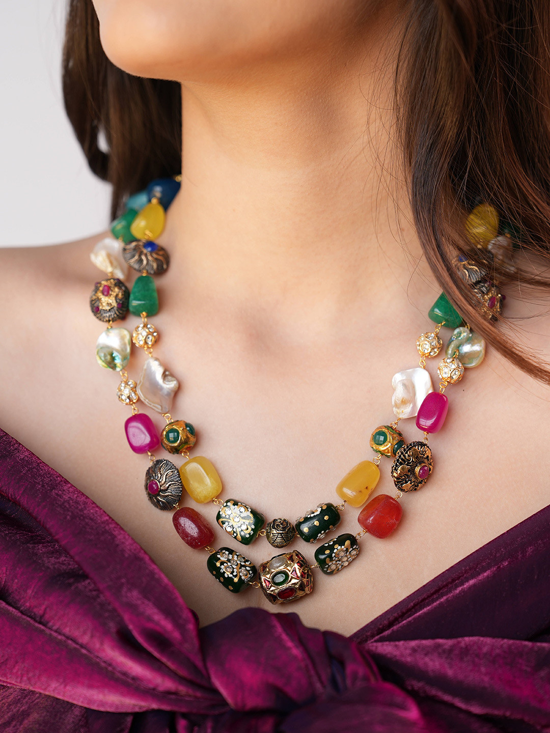 Binnis Wardrobe Quartz Studded Mireille Two-Layer Necklace