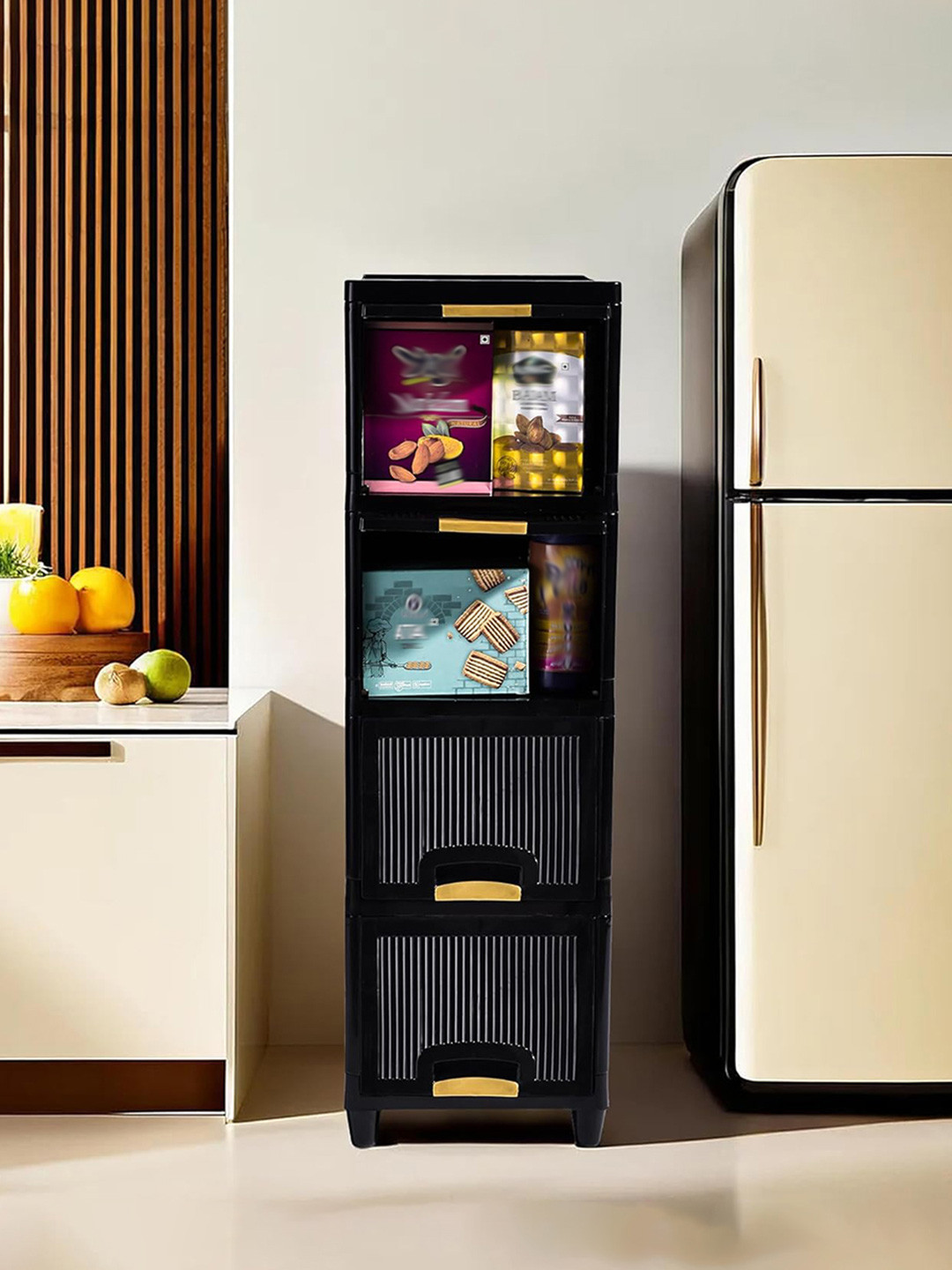 Aura Black 4 Units Multipurpose Folding Cabinet Storage Organizer