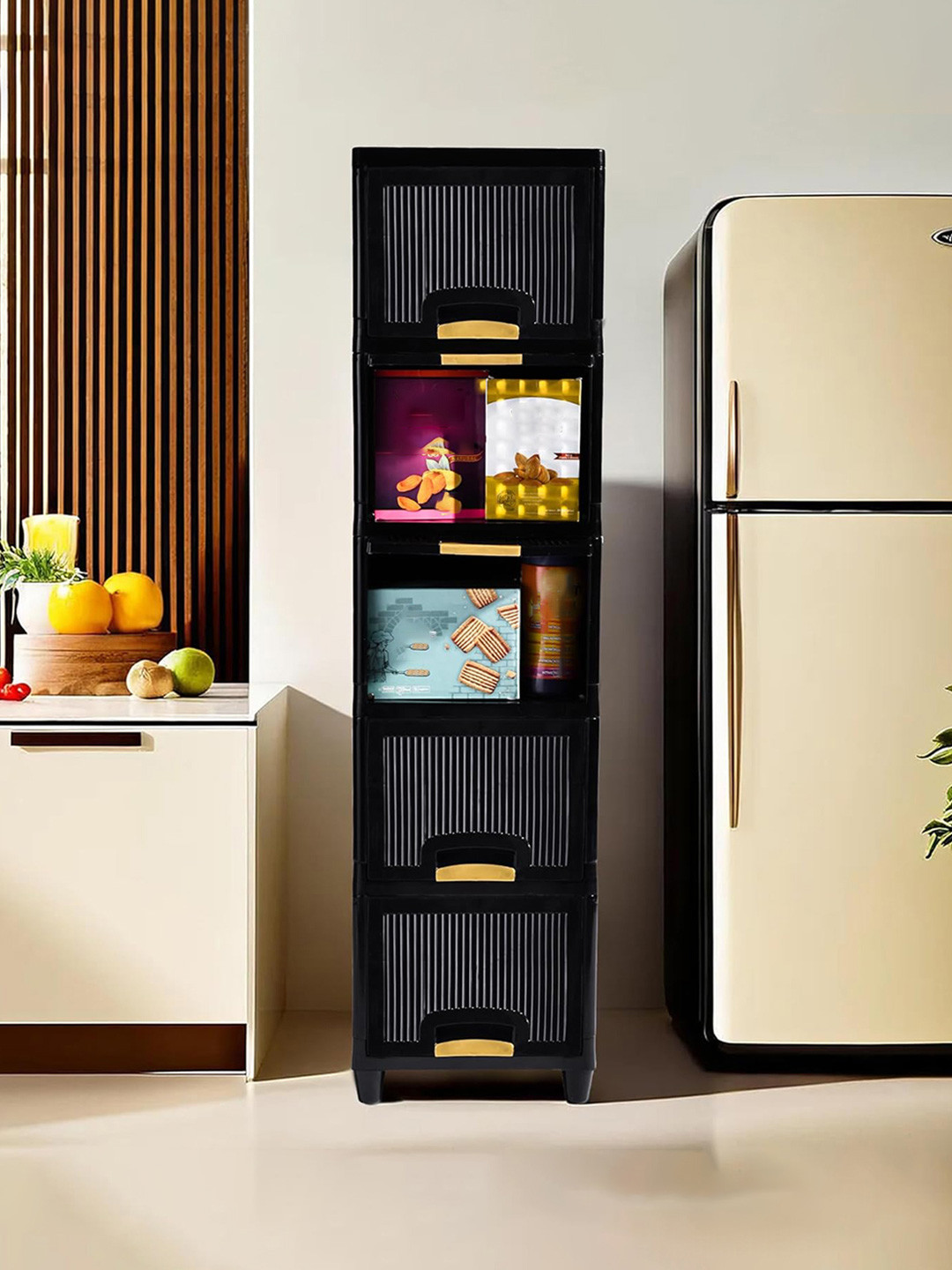 Aura Black 5 Units Multipurpose Folding Cabinet Storage Organizer