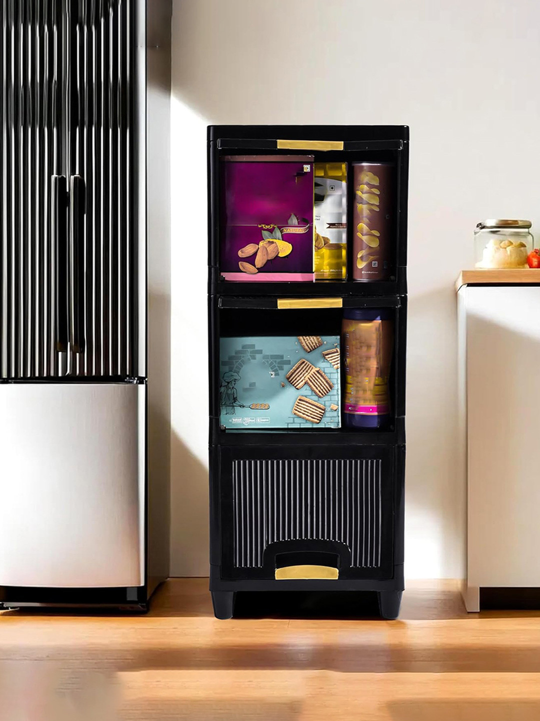 Aura Black 3 Units Multipurpose Folding Cabinet Storage Organizer