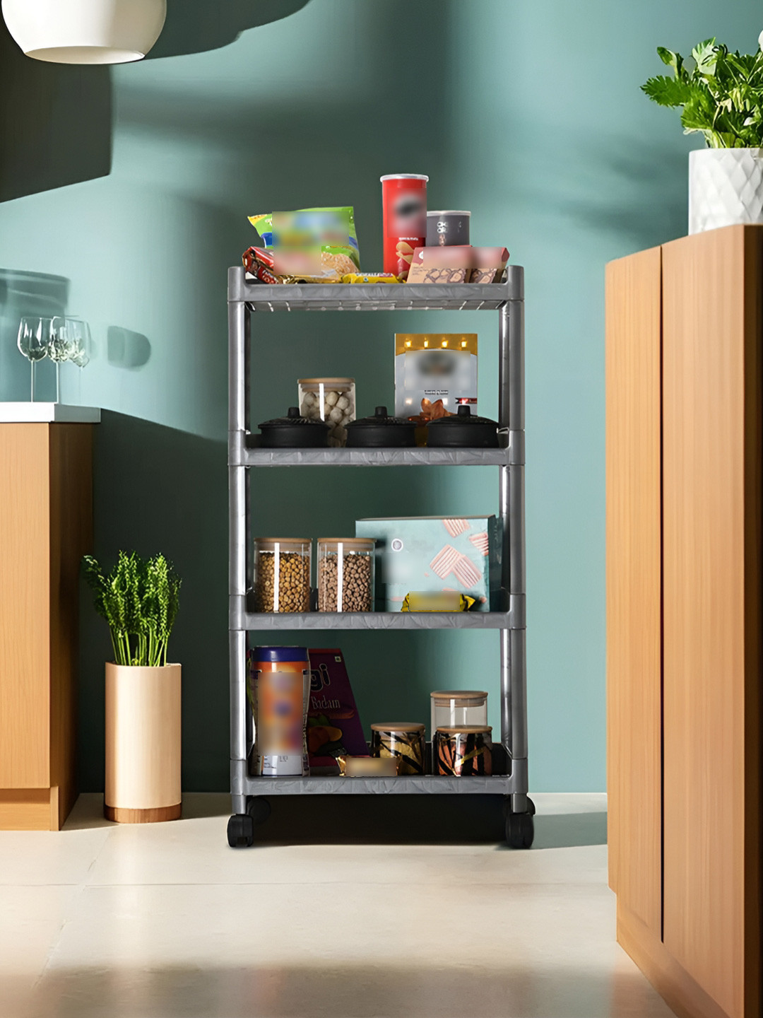 Myntra Elegant Homes Grey 4-Layer Storage Rack With Wheels