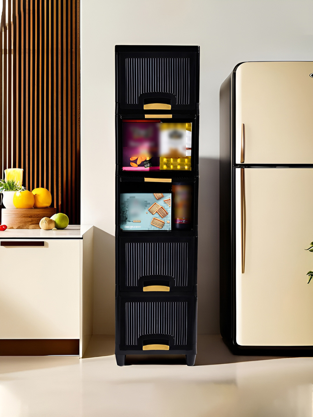 Myntra Elegant Homes Black 5 Units Multipurpose Folding Cabinet Storage Organizer