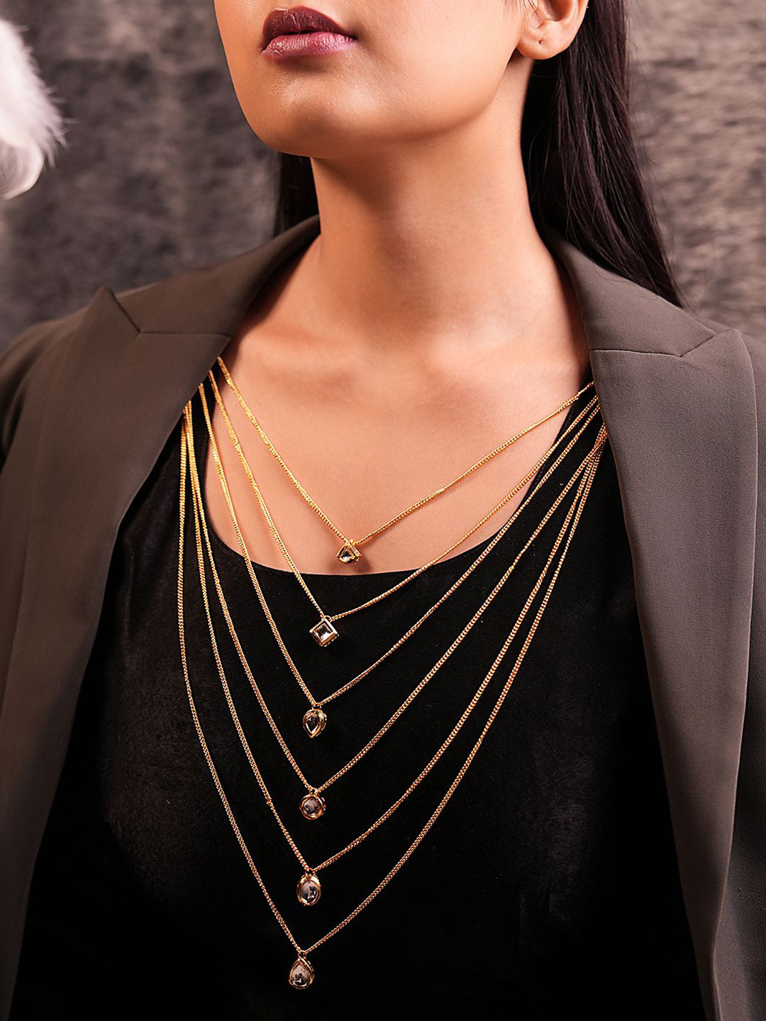 Binnis Wardrobe Gold-Plated Kundan Stone Studded 6 Lines Necklace