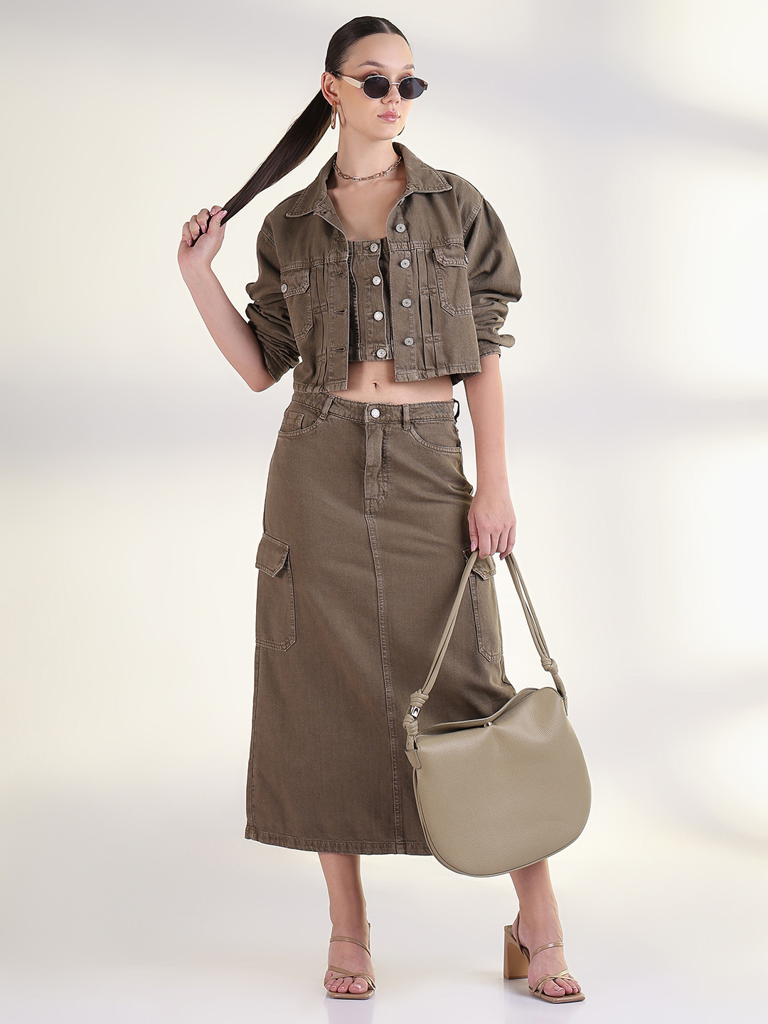 SHOWOFF Sleeveless Shirt Collar Top With Skirt & Jacket
