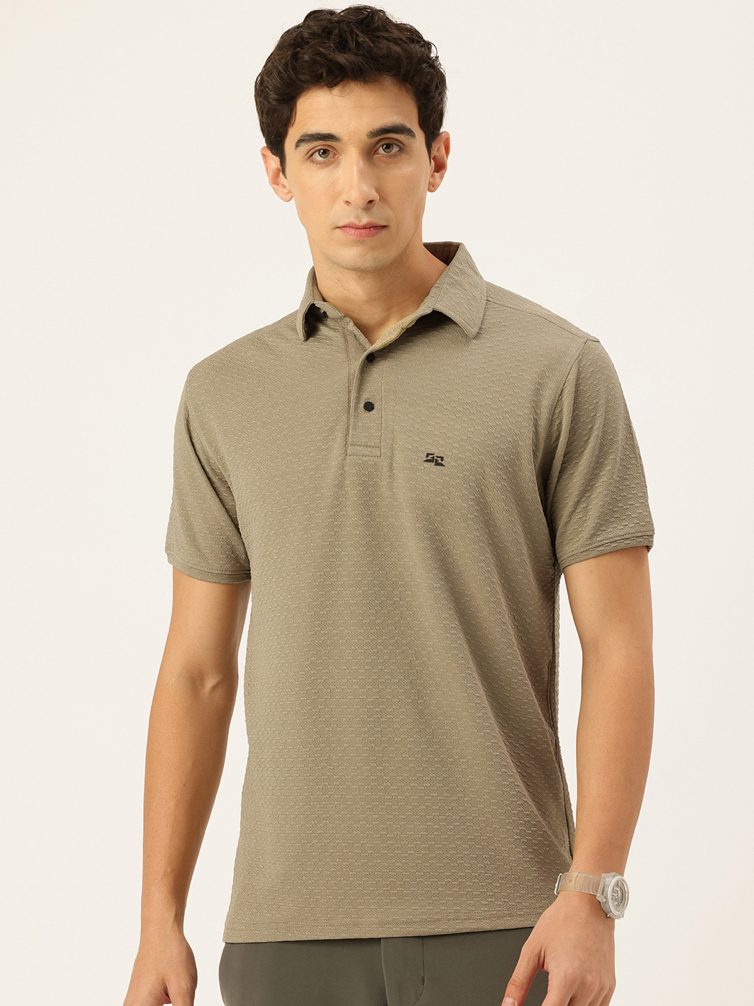 FIFTY TWO Self Design Polo Collar Dri-Fit T-shirt