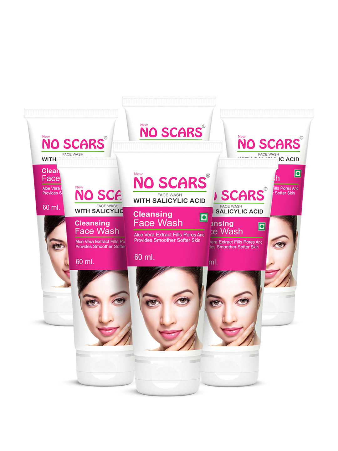NO SCARS Set Of 6 Alovera Deep Cleansing Salicylic Acid Face Wash - 60 ml Each