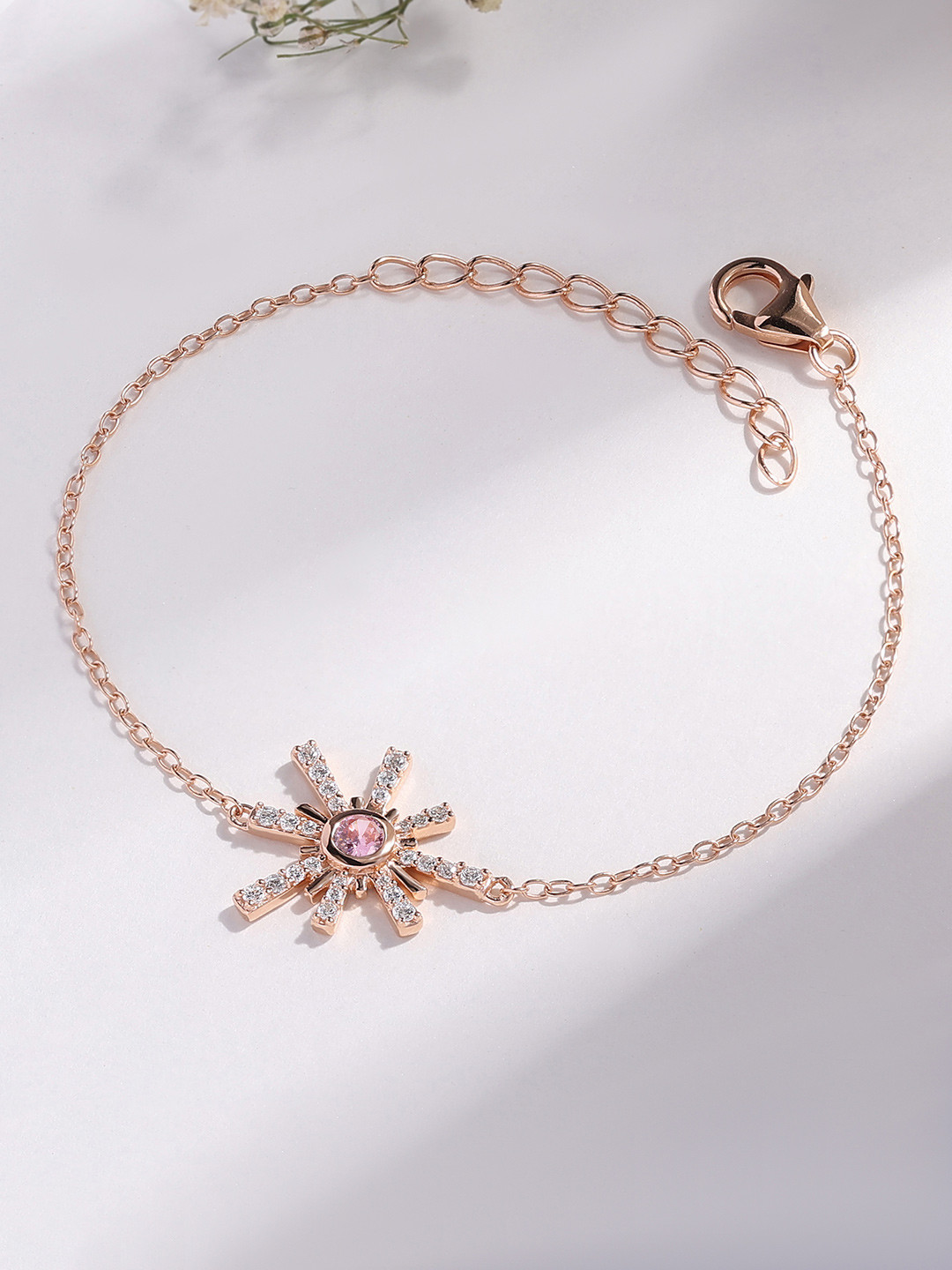 Ornate Jewels 18K Rose Gold Plated Pink American Diamond Adjustable Bracelet