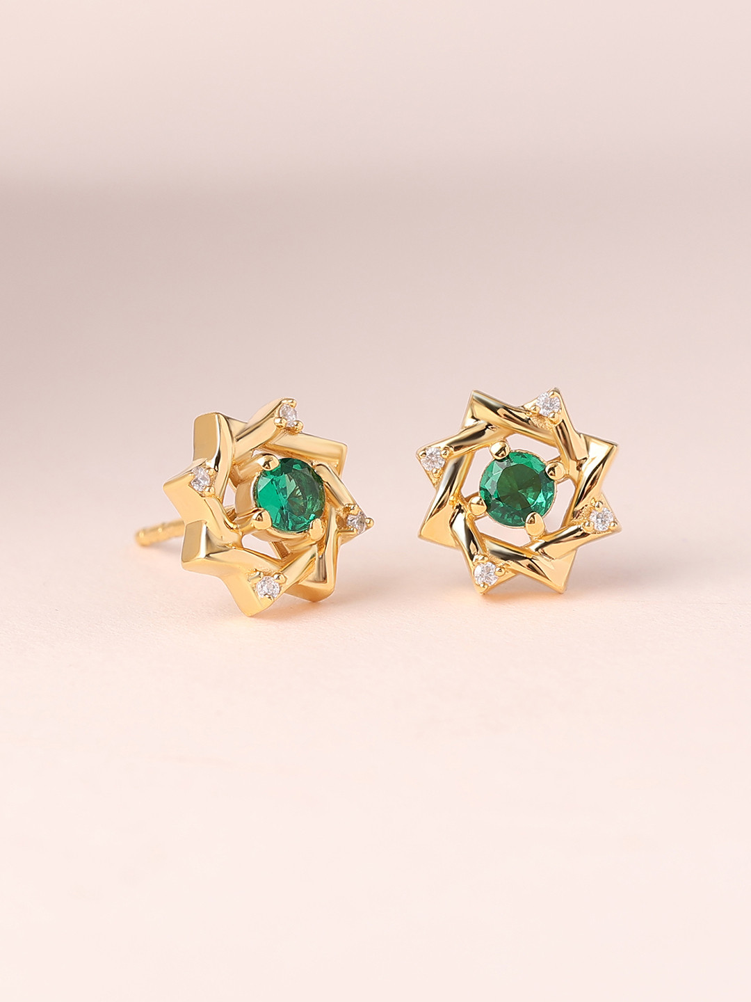 Ornate Jewels 925 Silver 18K Gold Plated Green Emerald Squares Earring