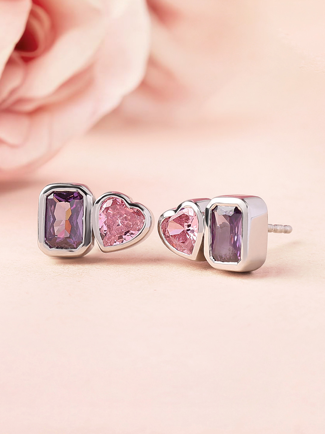 Ornate Jewels 925 Silver Pink American Diamond Toi Et Moi Earring