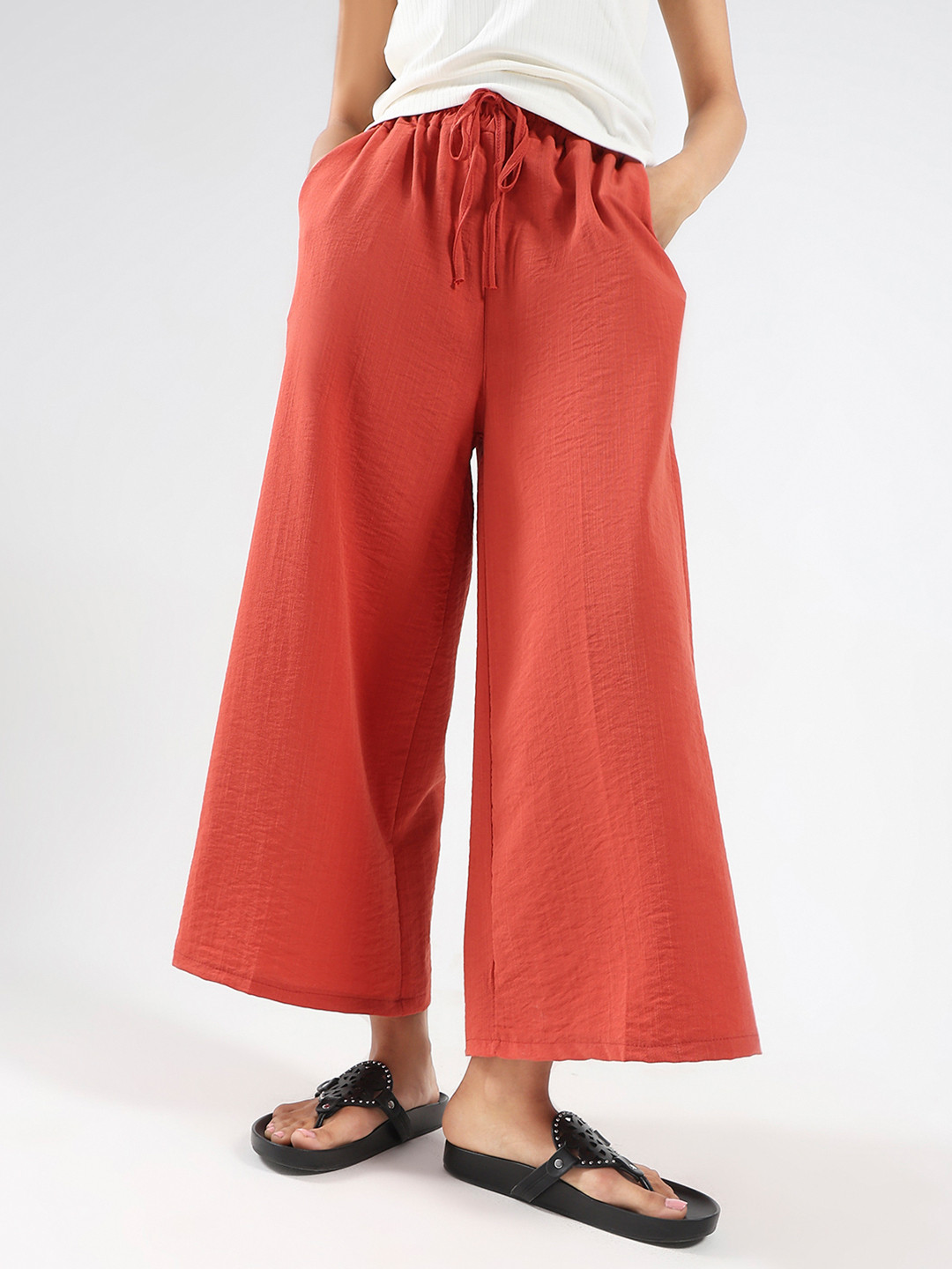 Rust High-Rise Relaxed Fit Parallel Trousers