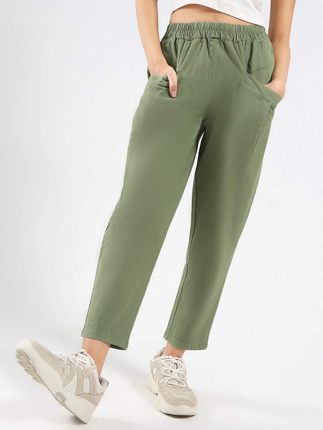 StyleCast X SERA Military Green Cotton Nylon Stylish Casual Trouser