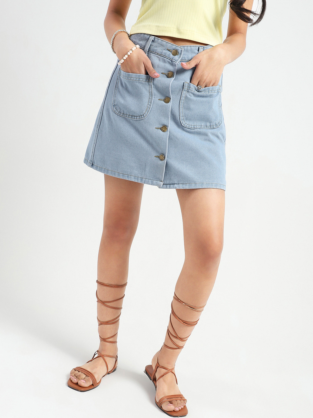 StyleCast X SERA Women Denim Button Front Mini Skirt