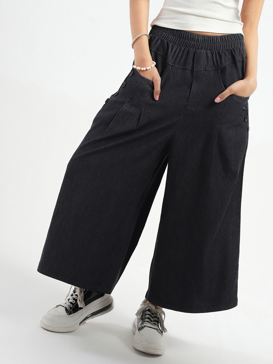 StyleCast X SERA Women Smart Wide Leg High-Rise Stretchable Cropped Denim Jeans