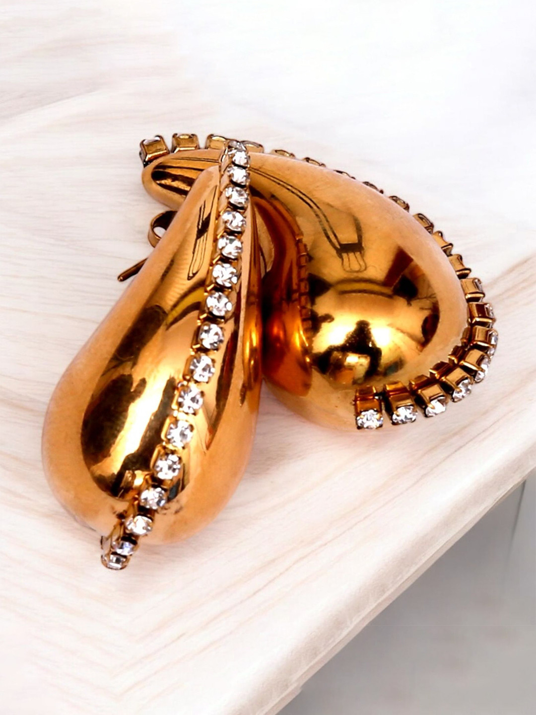 ADC SHEMONA Gohar Gold-Plated American Diamond Studded Teardrop Shaped Studs