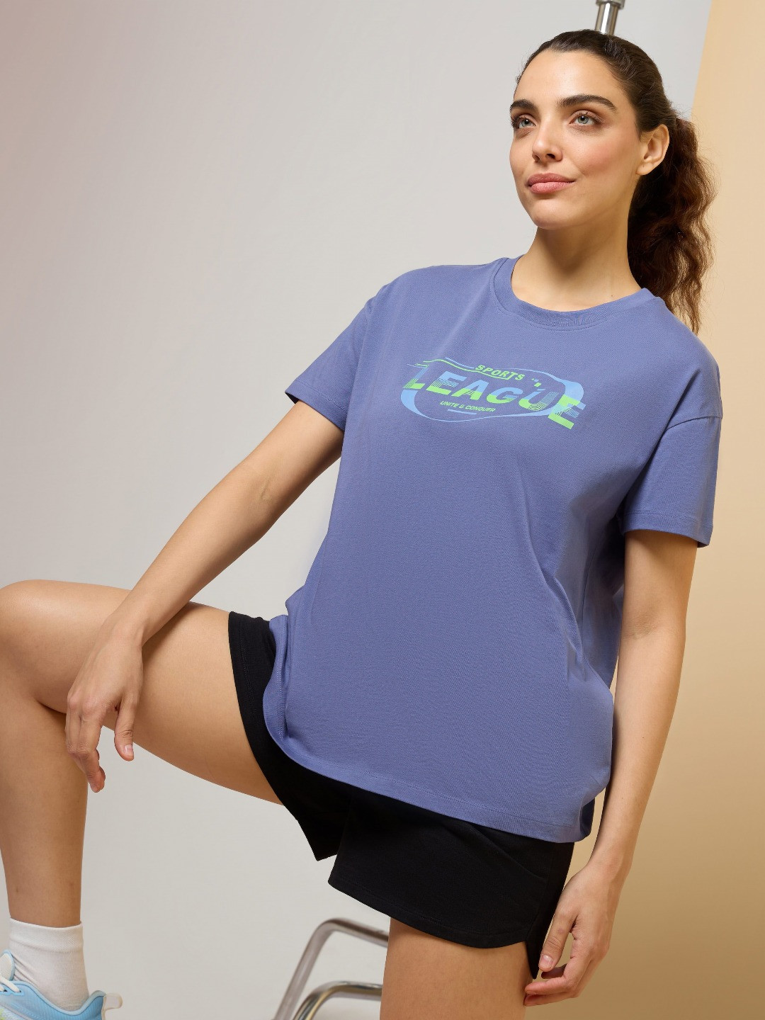 CULT Women Purple Sports League Relxed Graphic T-shirt