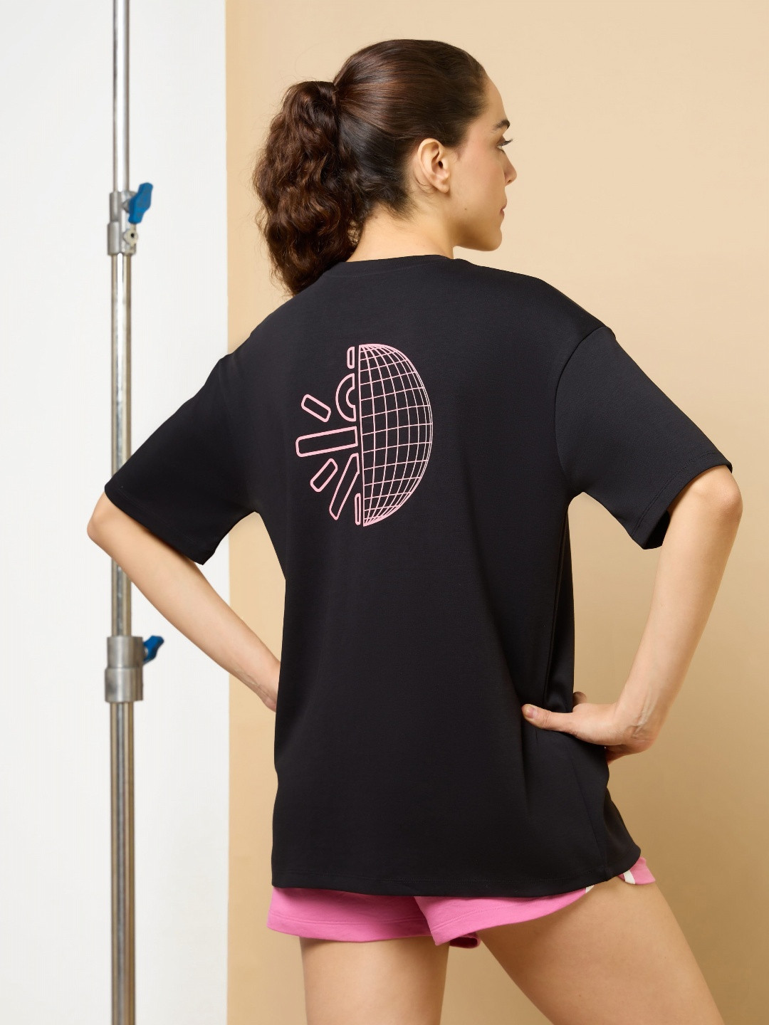 CULT Women Black Cult Brand Carrier Oversized T-shirt