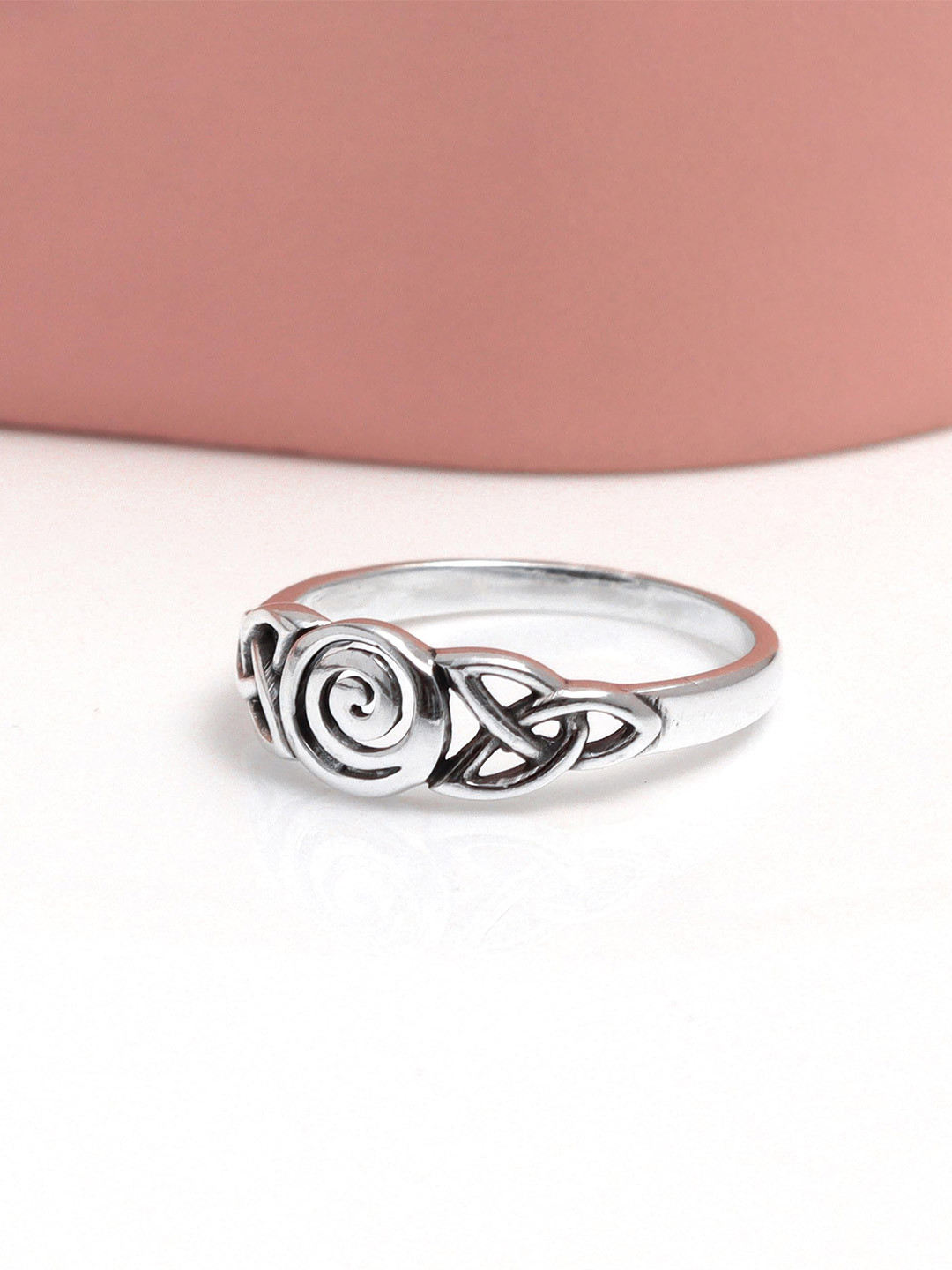 LeCalla 925 Sterling Silver Plated Spiral Design Celtic knot Finger Ring