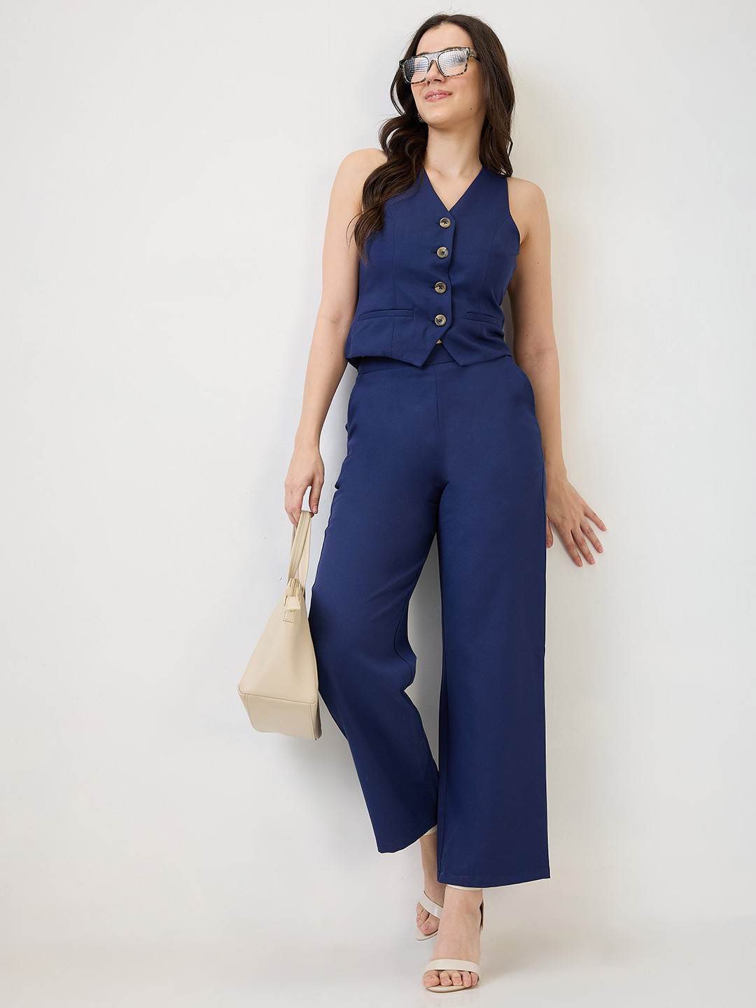 Globus V-Neck Solid Front Pocket Detail Waistcoat With Trousers Workwear Co-Ord Set