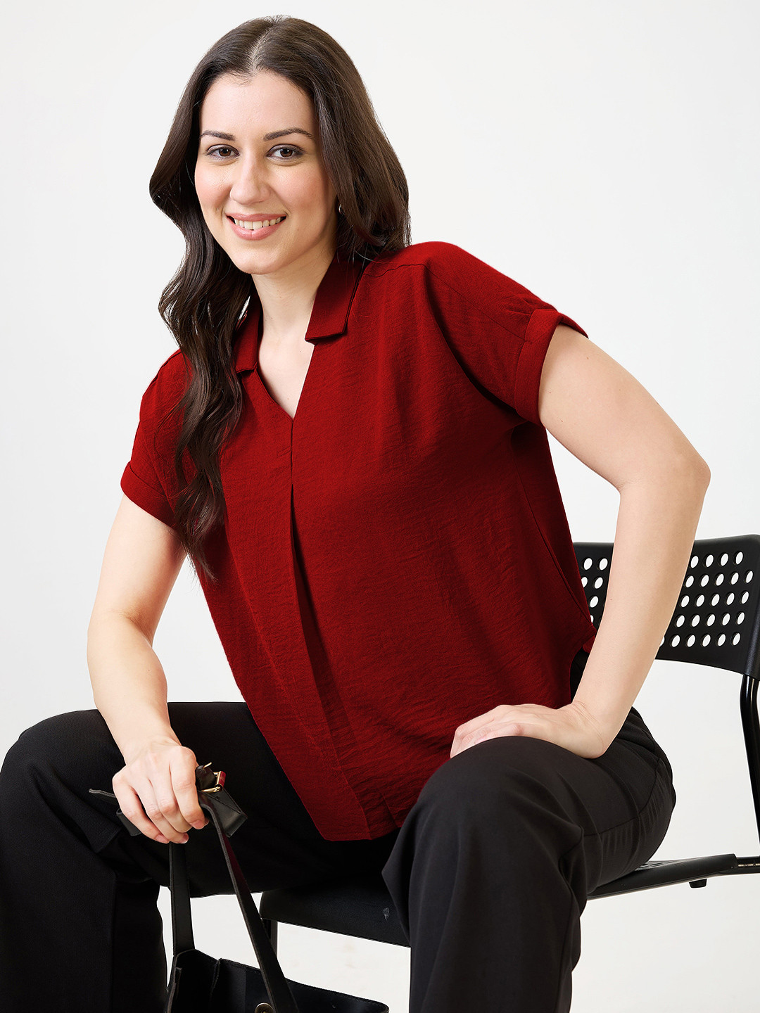 Globus Collar Neck Extended Sleeves Self Design Shirt Style Workwear Top