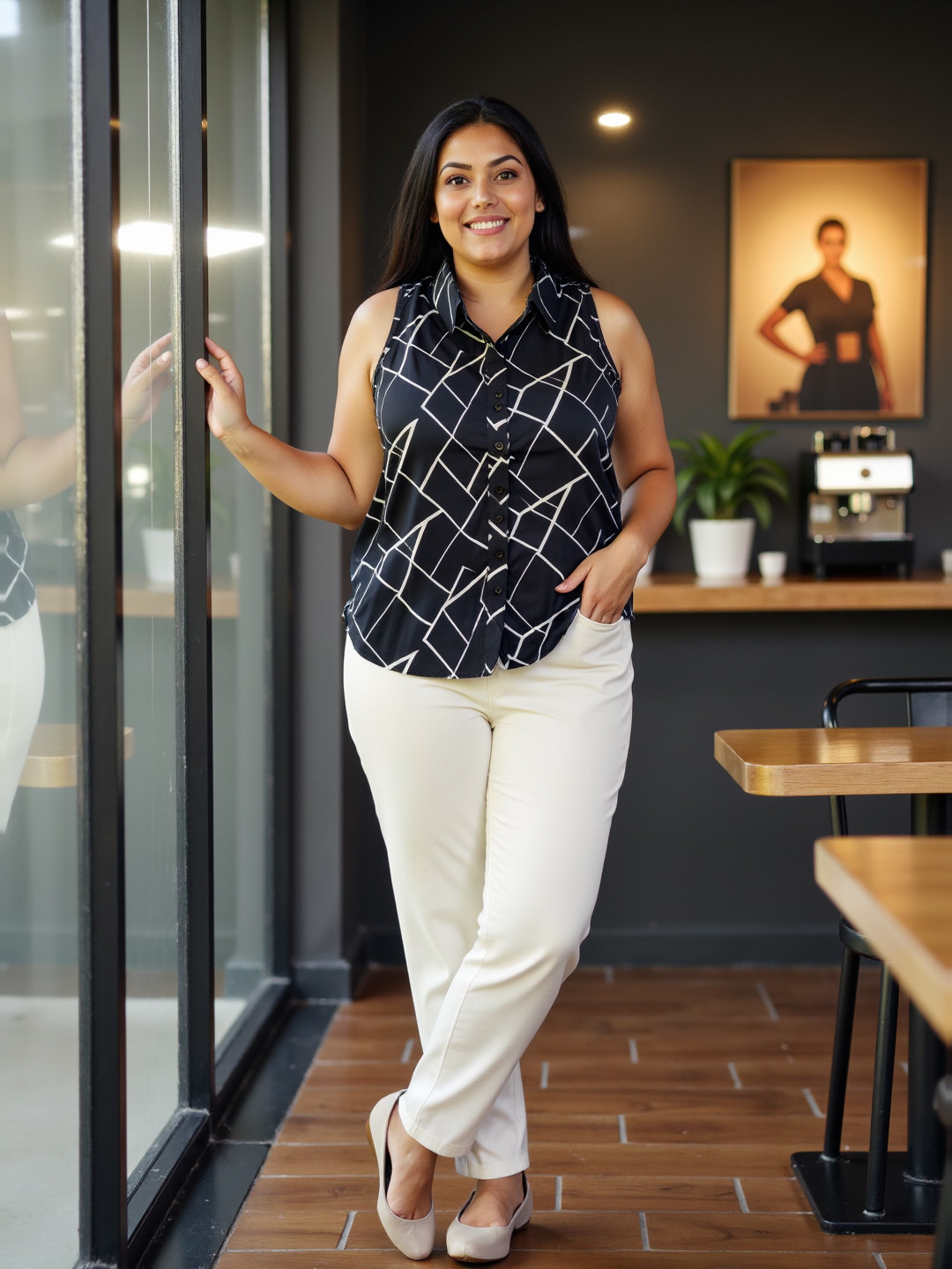 Berrylush Curve WoWomen Regular Fit Spread Collar Geometric Printed Casual Shirt