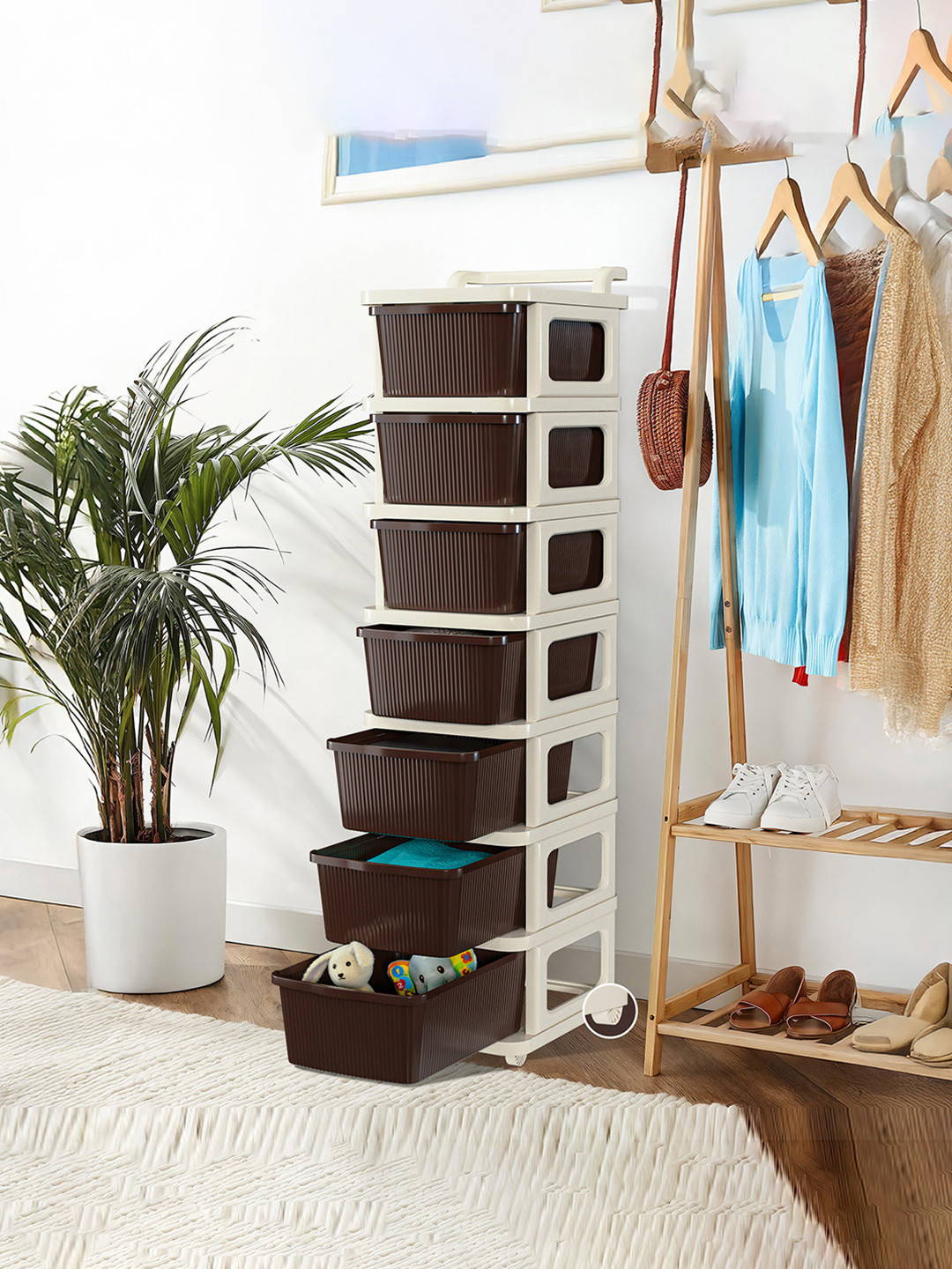 Kuber Industries 7 Layer Plastic Storage Drawer Organiser Wheels Bedroom Home Kids room