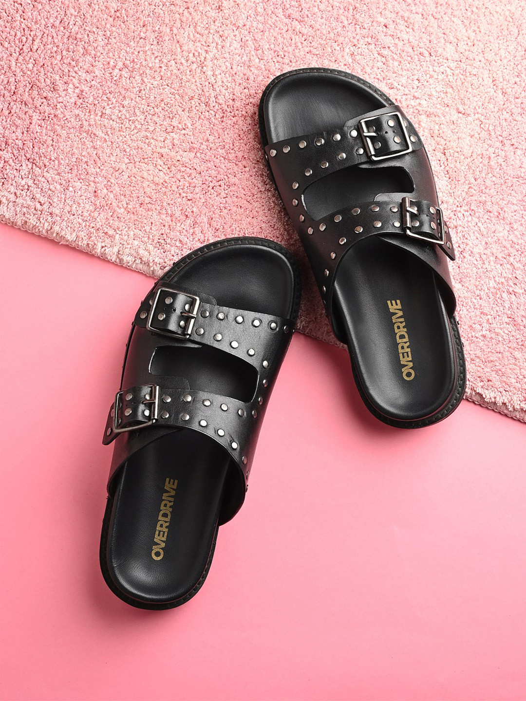 Overdrive Women Leather Open Toe Flats With Buckles