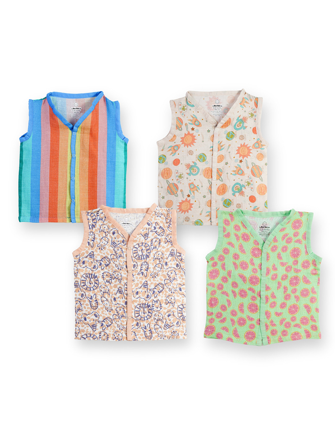 The Boo Boo Club Kids Pack Of 4 Printed Jhablas BB-MUS-JAB-4PCK-LEM-SAF-PLET-STRP-0-3M