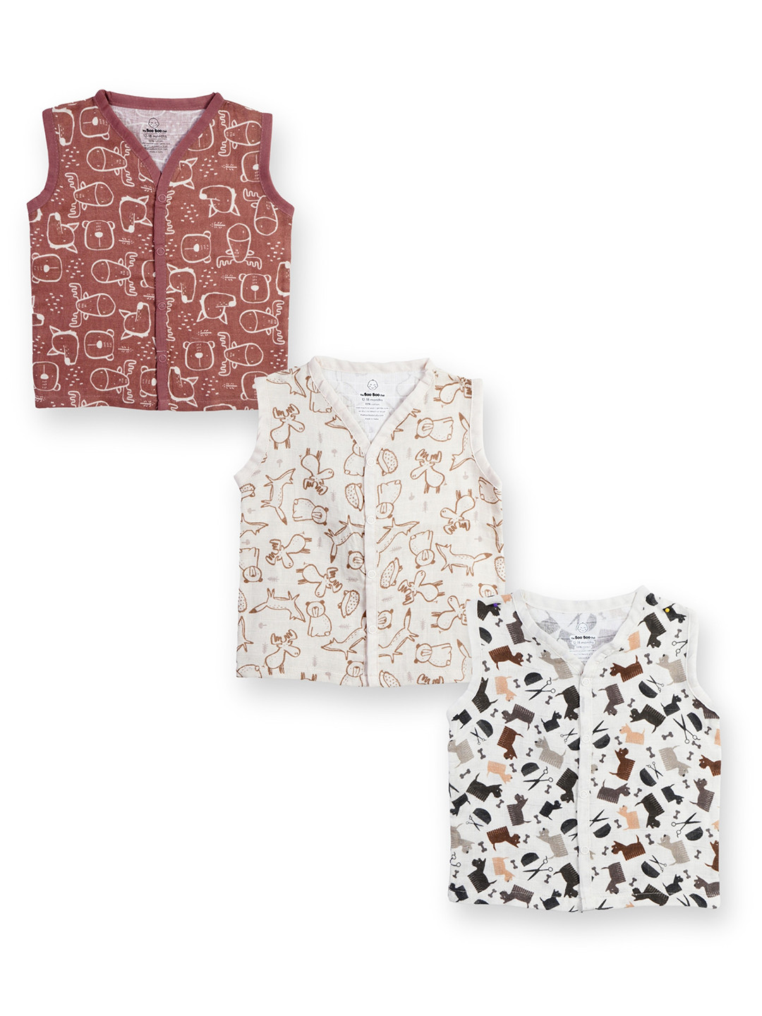 The Boo Boo Club Infants Pack Of 3 Printed Jhablas BB-MUS-JAB-3PCK-BRWNBR-SAL-ANIML-0-3M