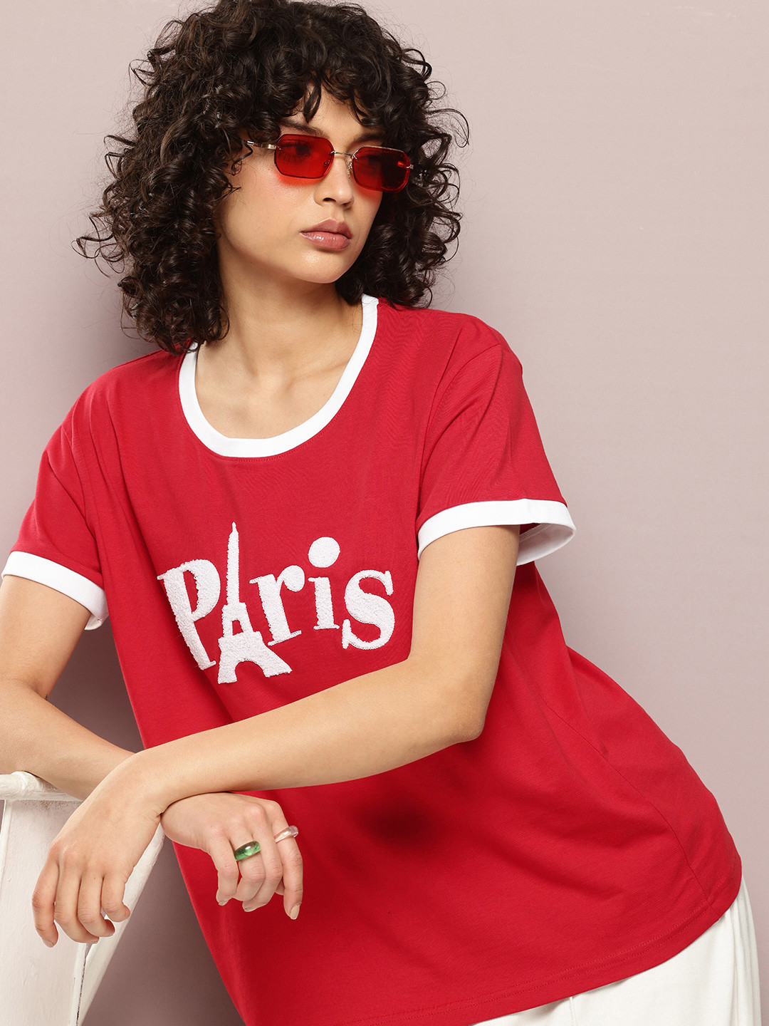 DILLINGER Women Boxy Regular Crew Neck Varsity Chinley Embroidery T-shirt