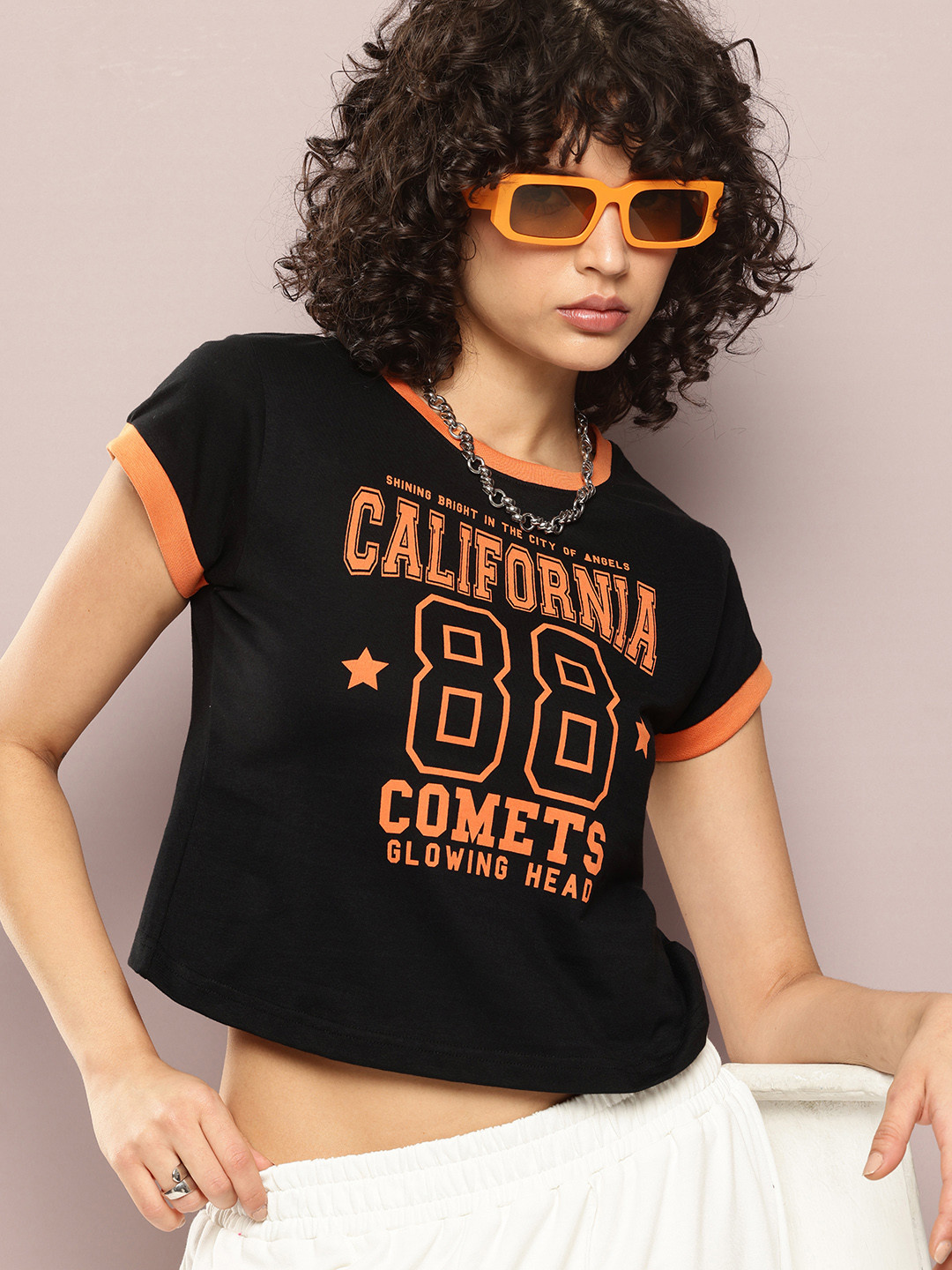 DILLINGER Women Regular Cropped Varsity Printed Tshirt