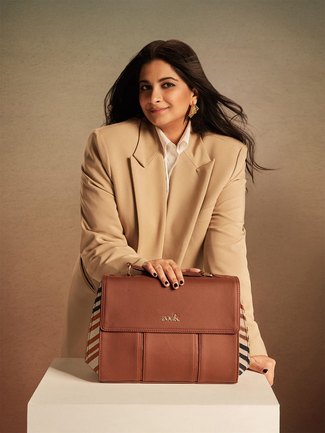 ZOUK Women Qutub Stripes Rhea Kapoor Satchel Bag