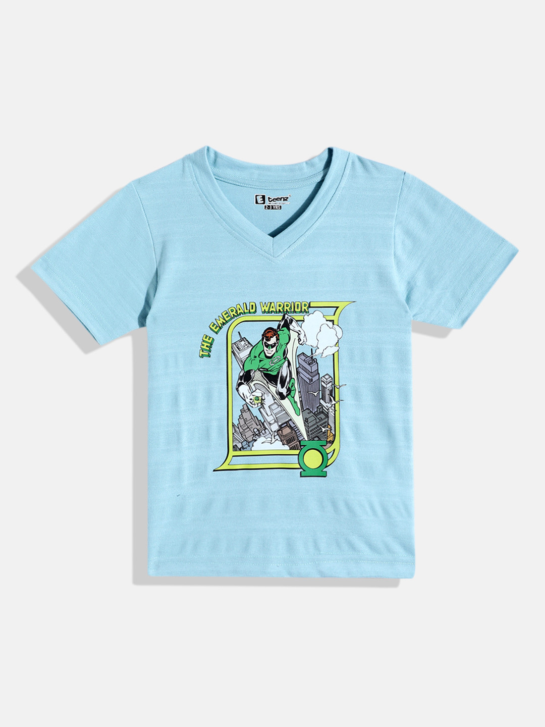 Eteenz Boys Green Lantern Printed V-Neck T-shirt