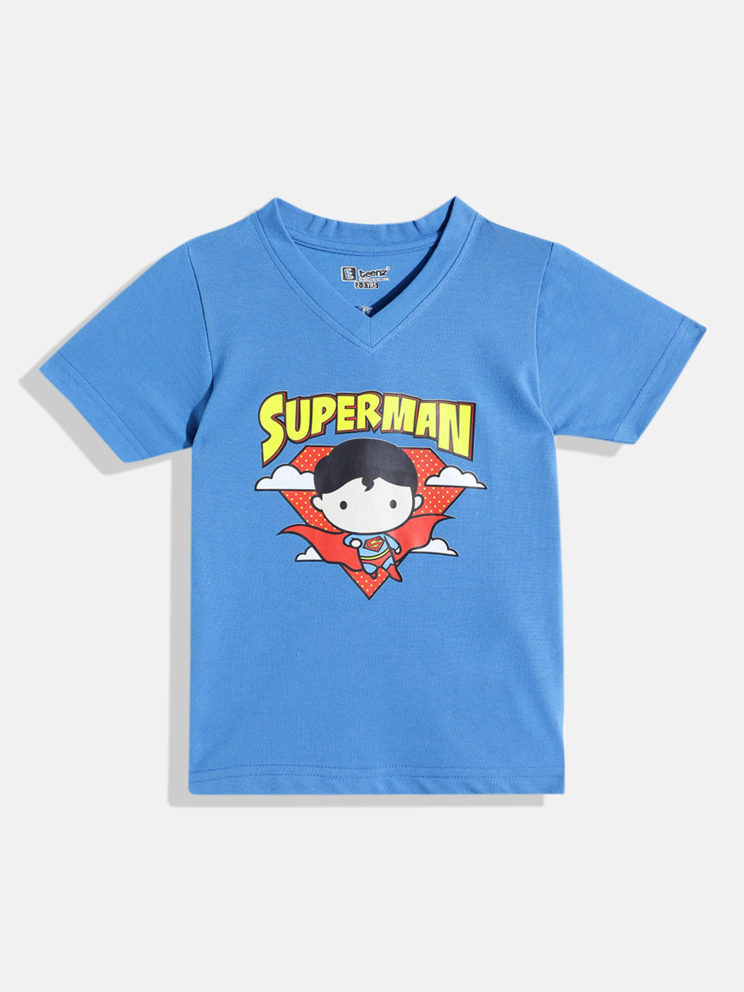 Eteenz Kids Boys Superman Printed V-Neck T-Shirt