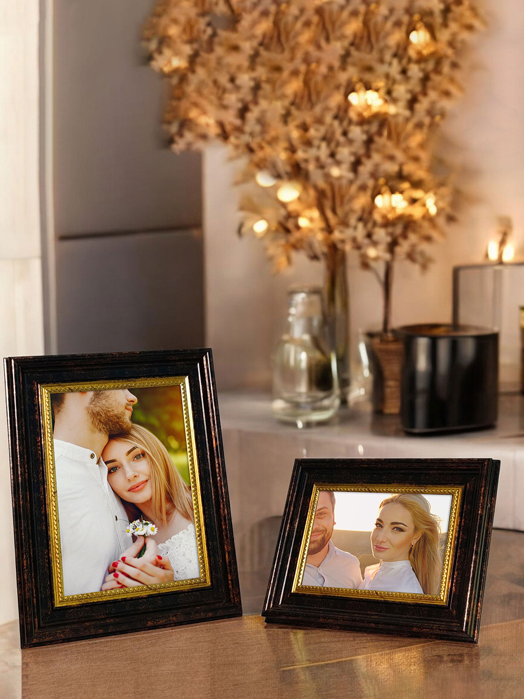 Art Street Gold-Toned And Black 2 Pieces Wood Table Photo Frames