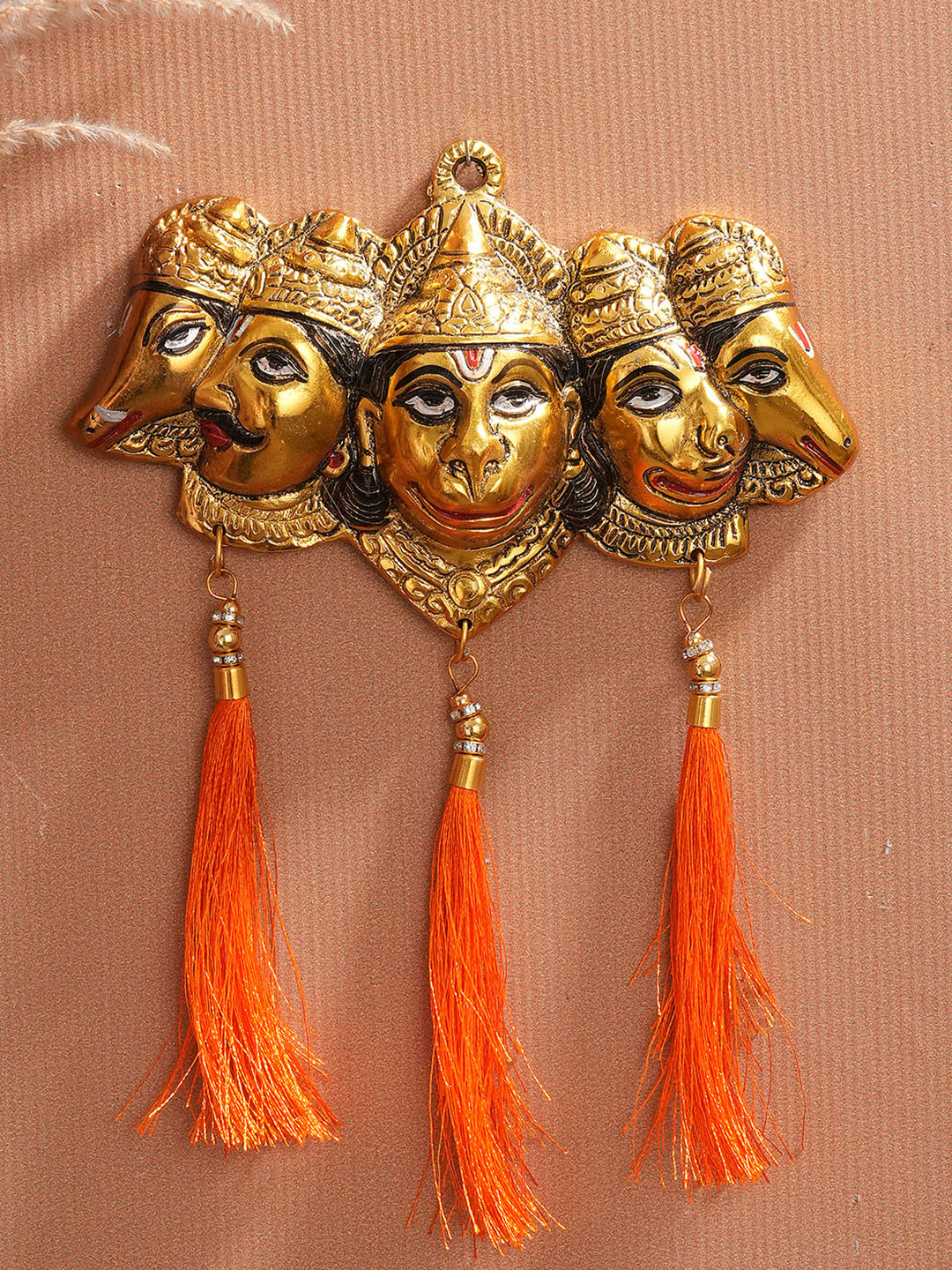 TIED RIBBONS Panchmukhi Hanuman Ji Gold Metal Metallic Prayer Room Medium Showpiece - 9.1 Inches