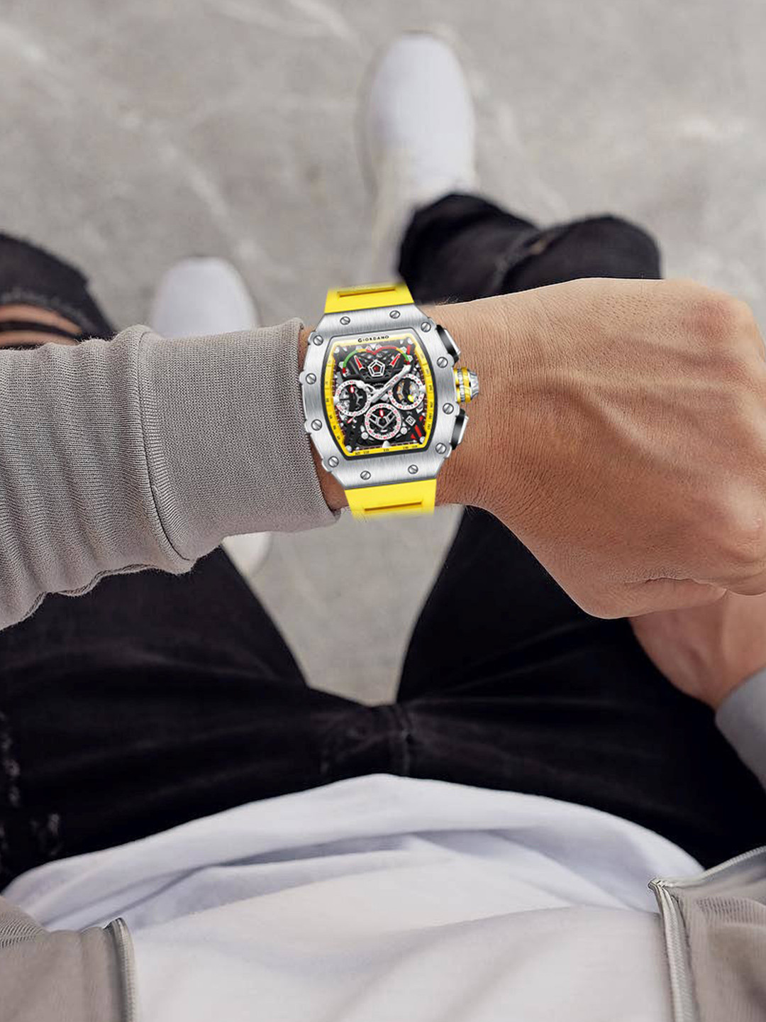 GIORDANO Multifunction Watch With Square Dial Unique Design With Silicon strap