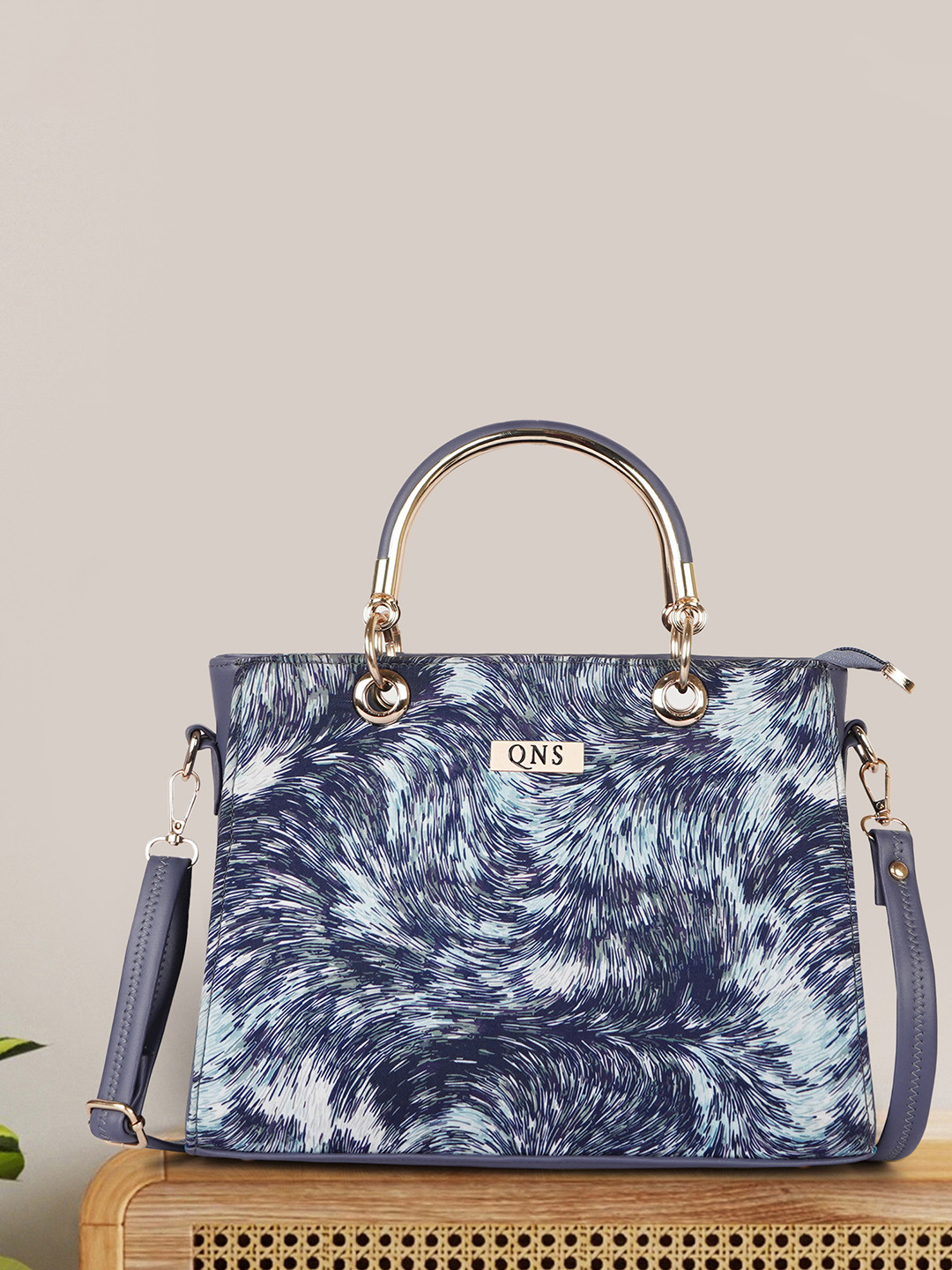 QNS Women Abstract Printed Structured Leather Handheld Bag