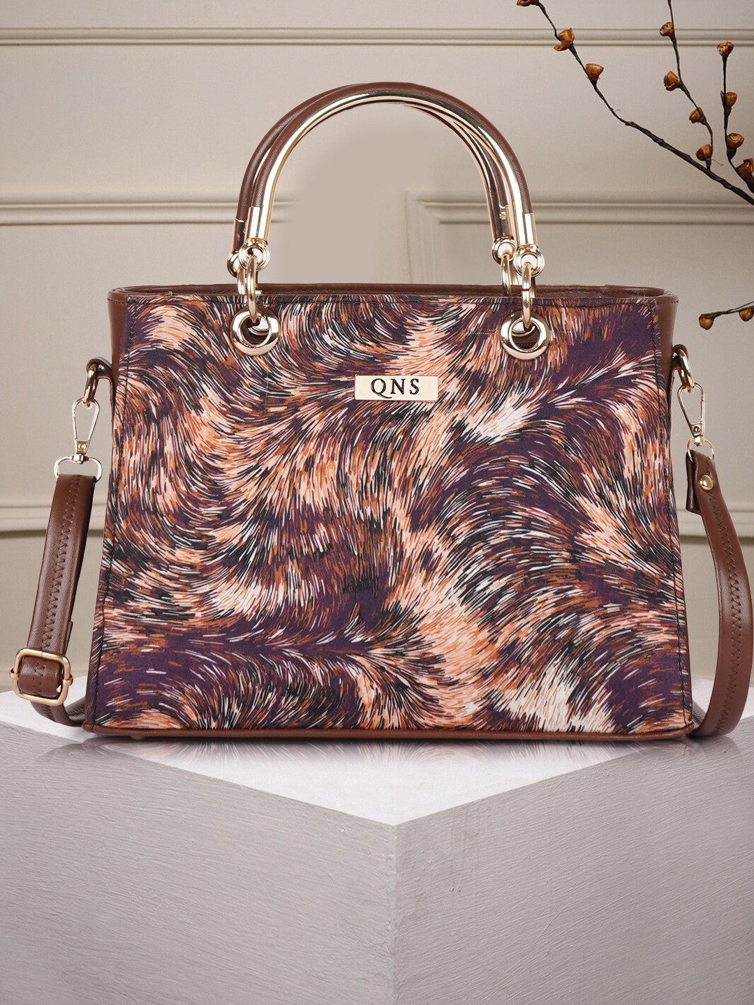 QNS Women Abstract Printed Structured Leather Handheld Bag
