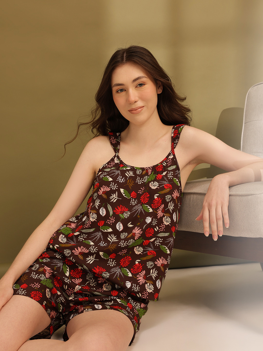 ETC Floral Printed Cap Sleeves Shorts Set