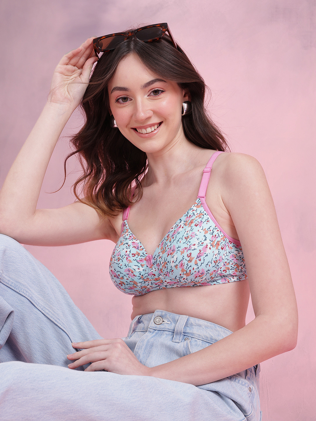 DressBerry Floral Print Medium Coverage Lightly Padded T-shirt Bra