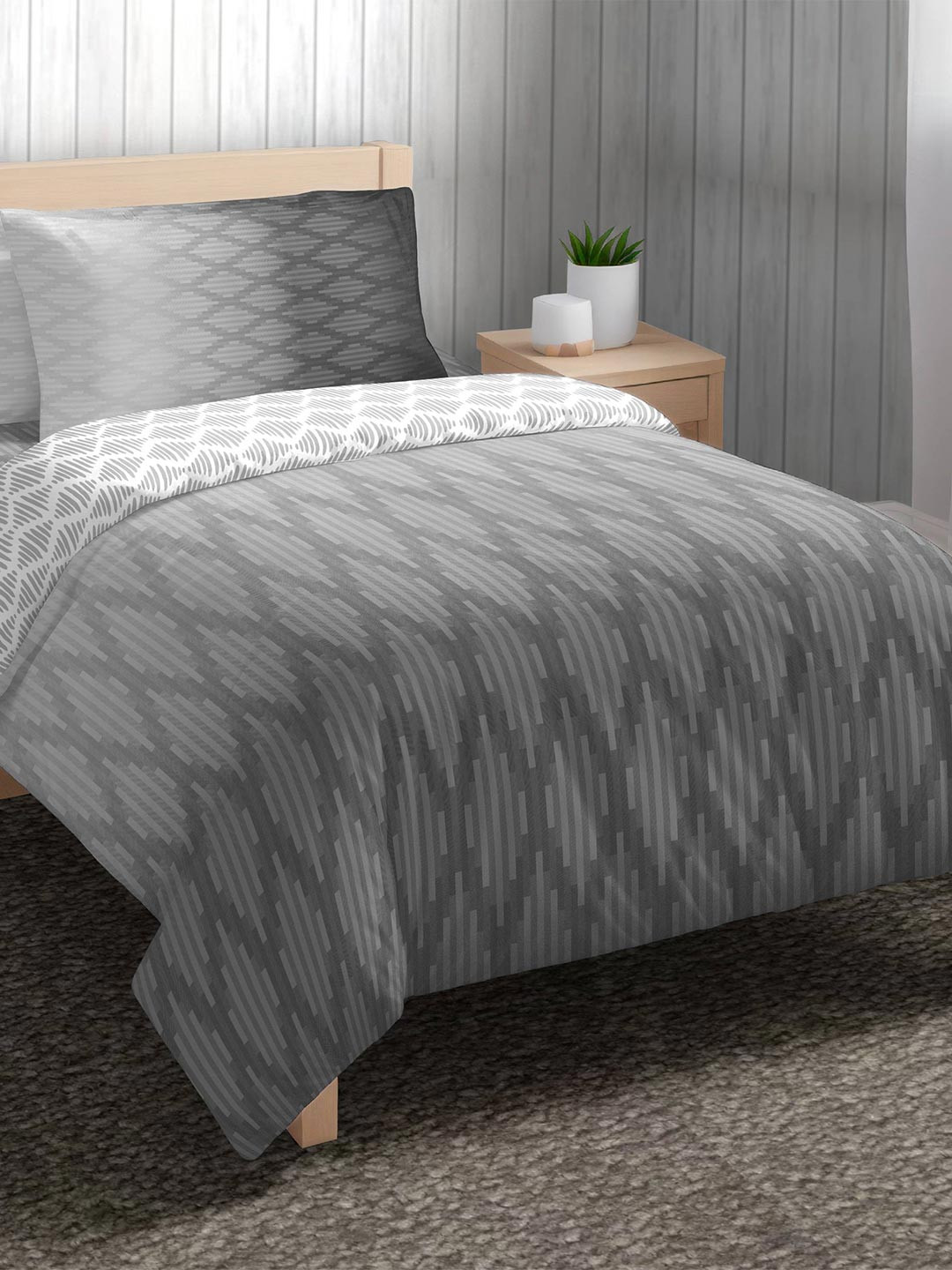 The Happy Pod Grey & Black Geometric Summer Single Bed Dohar